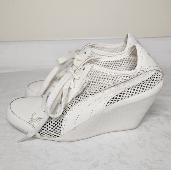 Puma White Leather Wedge Sneakers - Picture 1 of 13